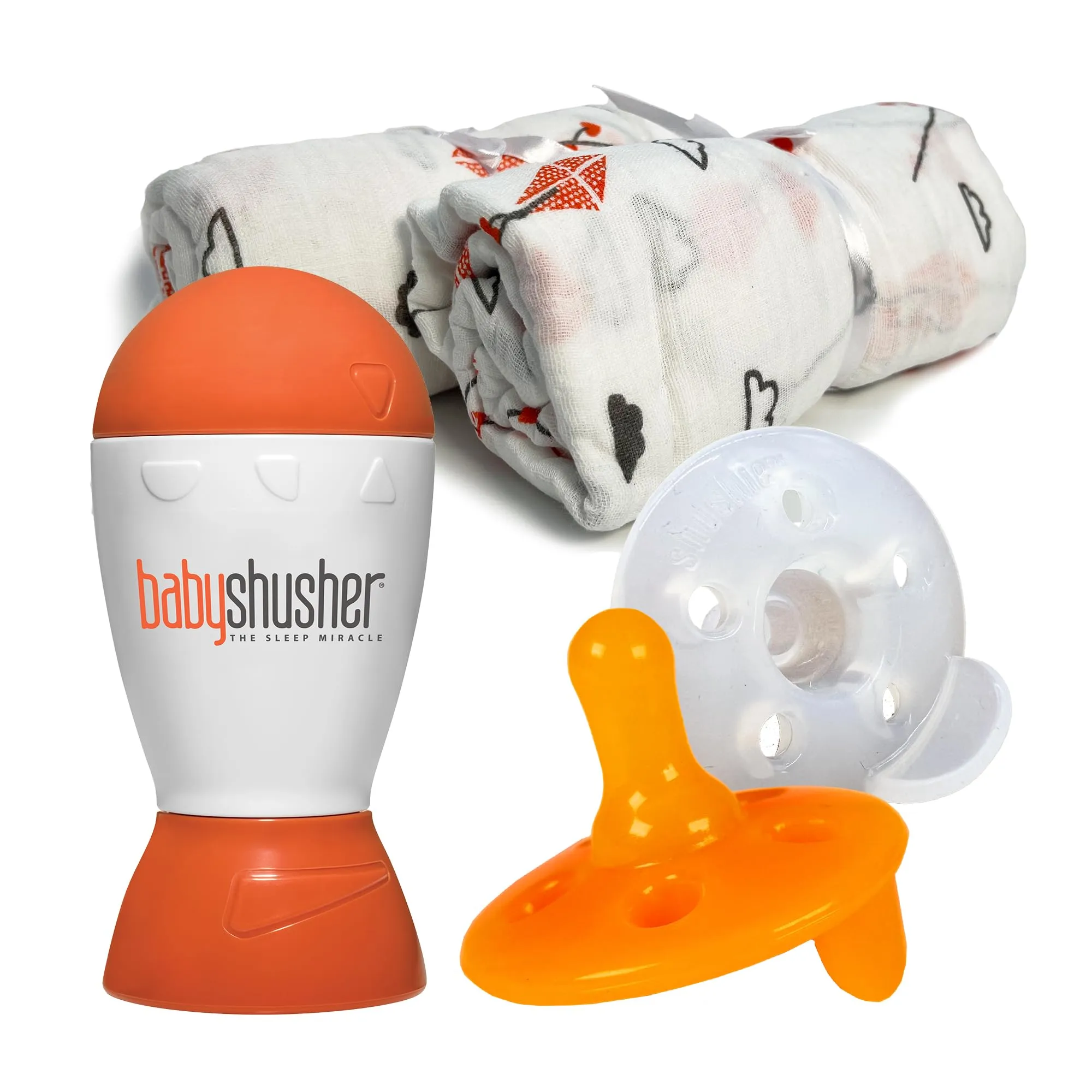 Baby Shusher Collection | Baby Shusher Sleep Sound Machine & 2 Shushie Pacifier & 2 Muslin Swaddle Blanket | Baby Registry Newborn Essentials