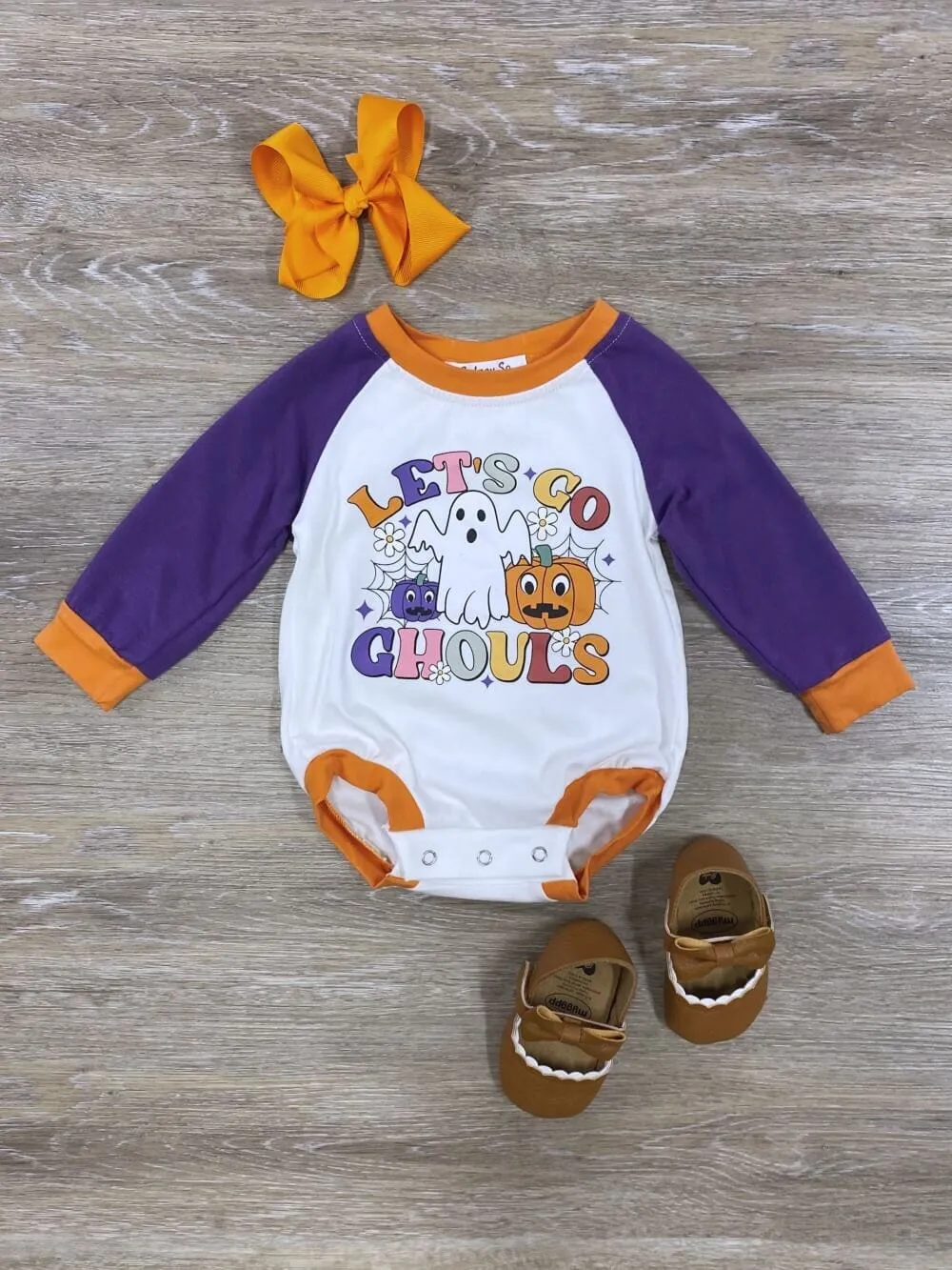 Let's Go Ghouls Raglan Halloween Baby Romper
